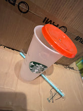 画像をギャラリービューアに読み込む, Starbucks Color Change Cups - Orange Lid, Light Blue Straw
