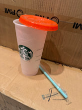 画像をギャラリービューアに読み込む, Starbucks Color Change Cups - Orange Lid, Light Blue Straw
