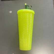 Load image into Gallery viewer, Starbucks 24 oz Studded Tumbler Double Wall Glow in the Dark Black Light UV Slime Green Cold Cup 2022
