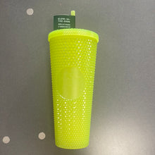 Load image into Gallery viewer, Starbucks 24 oz Studded Tumbler Double Wall Glow in the Dark Black Light UV Slime Green Cold Cup 2022
