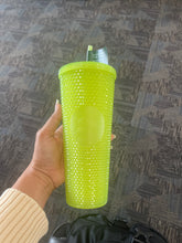 Load image into Gallery viewer, Starbucks 24 oz Studded Tumbler Double Wall Glow in the Dark Black Light UV Slime Green Cold Cup 2022
