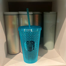 Load image into Gallery viewer, Starbucks 2023 Blue Chrome Studded Grande 16oz Tumber with straw
