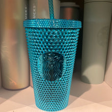 Load image into Gallery viewer, Starbucks 2023 Blue Chrome Studded Grande 16oz Tumber with straw

