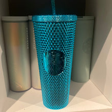 Load image into Gallery viewer, Starbucks 2023 Blue Chrome Studded Venti 24oz Tumber with straw
