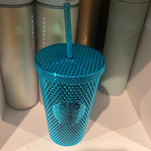 Load image into Gallery viewer, Starbucks 2023 Blue Chrome Studded Grande 16oz Tumber with straw
