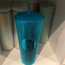 Load image into Gallery viewer, Starbucks 2023 Blue Chrome Studded Venti 24oz Tumber with straw
