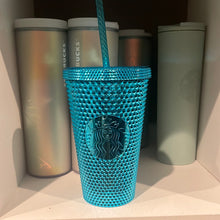Load image into Gallery viewer, Starbucks 2023 Blue Chrome Studded Grande 16oz Tumber with straw
