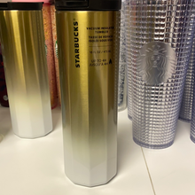 將圖片載入圖庫檢視器 Starbucks 2020 Holiday Starbucks 16 oz Brushed Bronze Fade to White Pearl Double Wall Insulated Stainless Steel Tumbler with Hinged Snap Seal Lid
