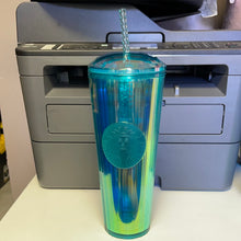 將圖片載入圖庫檢視器 Starbucks 2021 Summer Translucent Turquoise 24 oz Tumbler with Dome Lid and Straw
