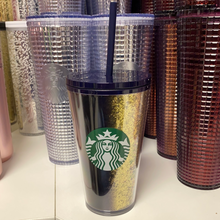 Cargar imagen en el visor de la galería, Starbucks 2020 Holiday Starbucks 16 oz Holiday Gold Glitter and Black Two Tone Fade Insulated Tumbler with Straw
