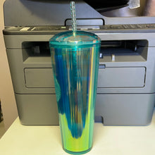 將圖片載入圖庫檢視器 Starbucks 2021 Summer Translucent Turquoise 24 oz Tumbler with Dome Lid and Straw
