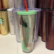 Cargar imagen en el visor de la galería, Starbucks 2020 Holiday Starbucks Glitter Tree Plastic Cold Cup - 24 fl oz
