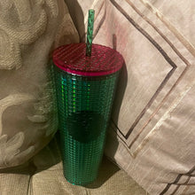 이미지를 갤러리 뷰어에 로드 , Starbucks Spring 2023 Watermelon Grid Green w/Green Straw and Pink Lid 24 oz Tumbler
