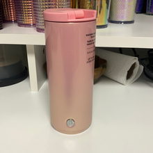 Cargar imagen en el visor de la galería, Starbucks 2020 Holiday Starbucks 12 Oz Vacuum Insulated Pink Gold Pearl Sparkle Stainless Steel Tumbler with Hinged Snap Seal Lid
