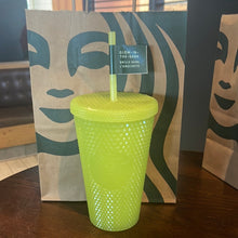 गैलरी व्यूवर में इमेज लोड करें, Starbucks 16 oz Studded Tumbler Double Wall Glow in the Dark Black Light UV Slime Green Cold Cup 2022
