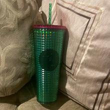 이미지를 갤러리 뷰어에 로드 , Starbucks Spring 2023 Watermelon Grid Green w/Green Straw and Pink Lid 24 oz Tumbler
