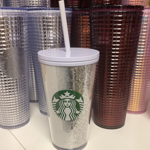 將圖片載入圖庫檢視器 Starbucks 2020 Holiday Starbucks 16 oz White Silver Fade Insulated Cold Cup Tumbler with straw
