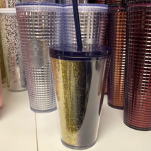 Cargar imagen en el visor de la galería, Starbucks 2020 Holiday Starbucks 16 oz Holiday Gold Glitter and Black Two Tone Fade Insulated Tumbler with Straw
