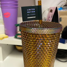 將圖片載入圖庫檢視器 Starbucks Limited Edition 2021 50th Anniversary Honeycomb Gold Studded Cold Cup Tumbler 24oz
