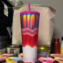將圖片載入圖庫檢視器 Starbucks 2021 Holiday Silver Pink White Wave Christmas Tumbler Cold Cup 24 oz
