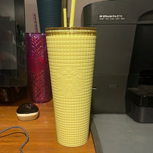 Load image into Gallery viewer, Starbucks 2023 Meadow Yellow Grid Soft Touch Tumbler Venti 24 oz
