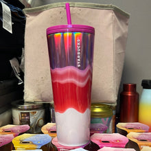 將圖片載入圖庫檢視器 Starbucks 2021 Holiday Silver Pink White Wave Christmas Tumbler Cold Cup 24 oz
