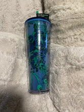 Load image into Gallery viewer, Starbucks Acrylic 2022 Holiday Blue Green ‘Berry Corsage Color Change’ Tumbler 24oz Venti

