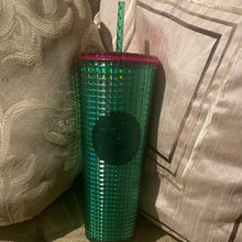 이미지를 갤러리 뷰어에 로드 , Starbucks Spring 2023 Watermelon Grid Green w/Green Straw and Pink Lid 24 oz Tumbler
