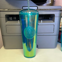 將圖片載入圖庫檢視器 Starbucks 2021 Summer Translucent Turquoise 24 oz Tumbler with Dome Lid and Straw
