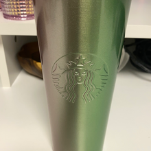 將圖片載入圖庫檢視器 Starbucks 2020 Holiday Starbucks Stainless Steel Tumbler 16oz Green Gold Pink Pearl Fade with Straw
