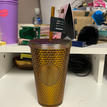 이미지를 갤러리 뷰어에 로드 , Starbucks Limited Edition 2021 50th Anniversary Honeycomb Gold Studded Cold Cup Tumbler 16oz
