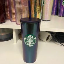 將圖片載入圖庫檢視器 Starbucks 2020 Holiday 2020 Holiday Navy Blue Green Stainless Steel Tumbler 16oz
