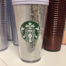 將圖片載入圖庫檢視器 Starbucks 2020 Holiday Starbucks 16 oz White Silver Fade Insulated Cold Cup Tumbler with straw
