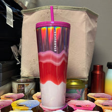將圖片載入圖庫檢視器 Starbucks 2021 Holiday Silver Pink White Wave Christmas Tumbler Cold Cup 24 oz
