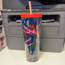 將圖片載入圖庫檢視器 Starbucks 2020 Floral Blue Double Walled Acrylic Tumbler Cold Cup, 24 Fl Oz
